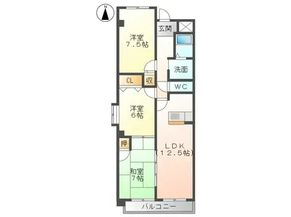 カーサ長良パーク(3LDK/2階)の間取り写真