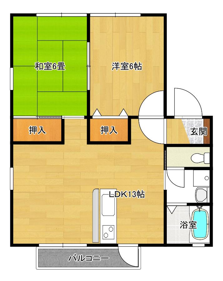カトレア城ケ丘(2LDK/1階)の間取り写真