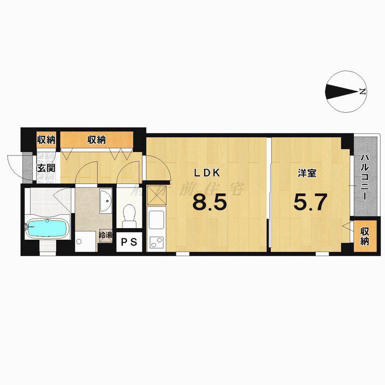 フェリシエ二条東洞院(1LDK/4階)の間取り写真