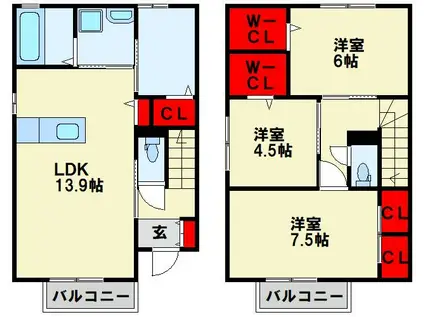 セジュール原町V(3LDK/1階)の間取り写真