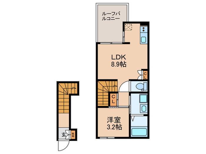 アクシス城南(1LDK/2階)の間取り写真