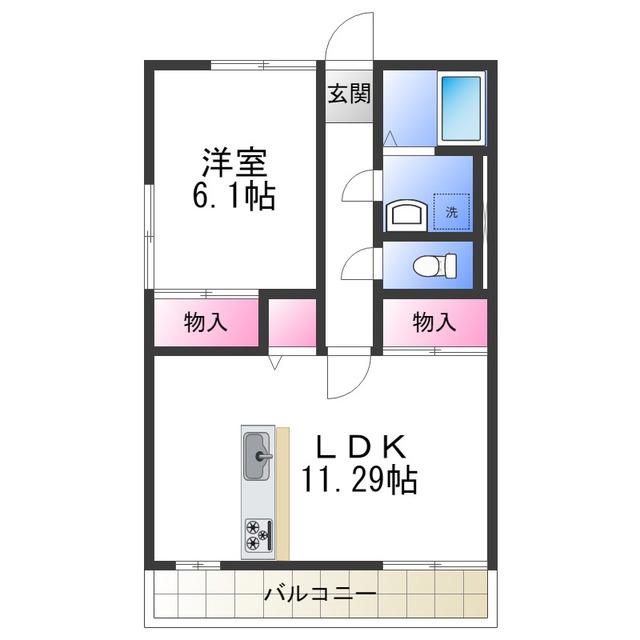アサヒレジデンス(1LDK/2階)の間取り写真