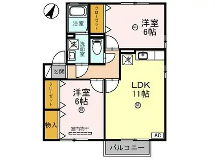 リバーサイド櫛川 A(2LDK/2階)の間取り写真