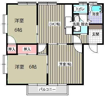 シャイン沖野上 C(3DK/1階)の間取り写真