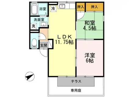 ジョビアル松本 A棟(2LDK/1階)の間取り写真