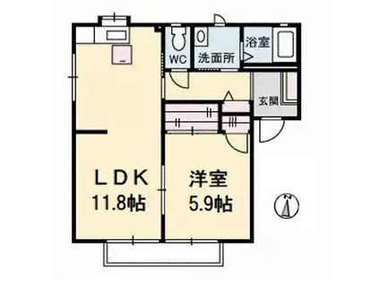 サン・シュライン E棟(1LDK/2階)の間取り写真