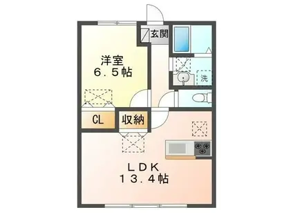 ルネス・リバーサイドKITAJIMA(1LDK/2階)の間取り写真