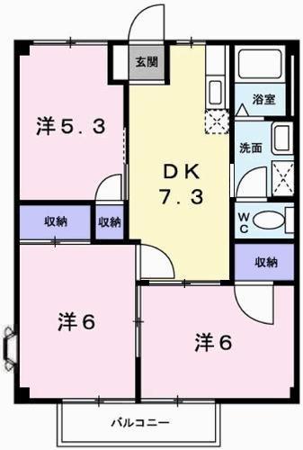 玲巧ハイツ2(3DK/2階)の間取り写真