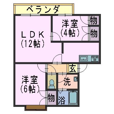 セリーシア葛城A(2LDK/1階)の間取り写真
