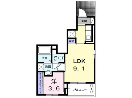 ノ-スカントリ-A(1LDK/1階)の間取り写真