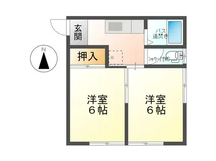 ラセーヌ村前B棟(2K/1階)の間取り写真