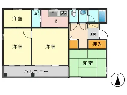 ＪＲ総武線 新小岩駅 徒歩19分 3階建 築33年(3LDK/3階)の間取り写真