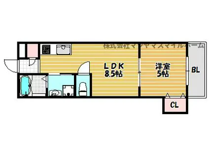 ロータス四条畷(1LDK/3階)の間取り写真
