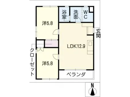 シャングリラII(2LDK/2階)の間取り写真