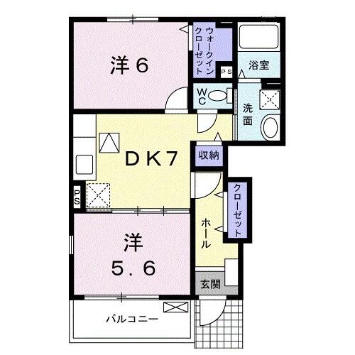 クレメントC(2DK/1階)の間取り写真