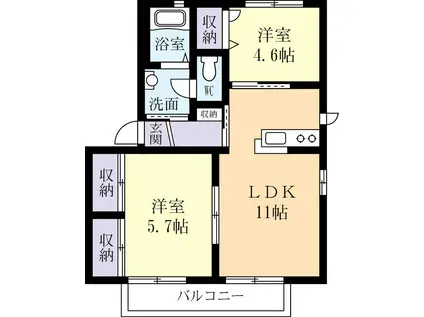 ウィンズ守谷D(2LDK/2階)の間取り写真