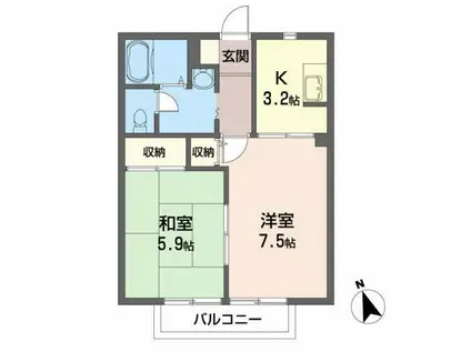 アップルハイツ桜水A(2K/2階)の間取り写真