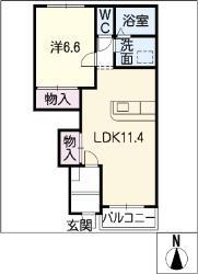 アンジュ B棟(1LDK/1階)の間取り写真