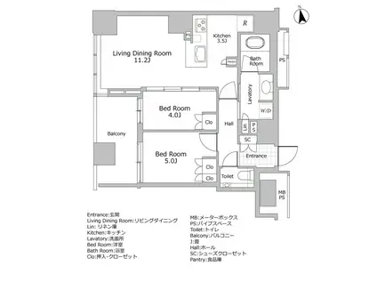 クラッシィタワー新宿御苑(2LDK/9階)の間取り写真