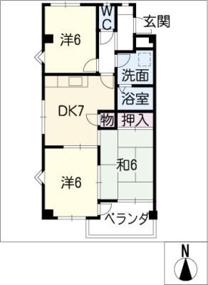 ハイリッジ牧野(3DK/4階)の間取り写真