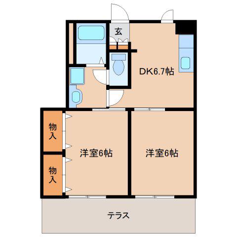 セブンピラ(2DK/1階)の間取り写真