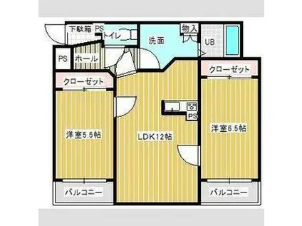 ウッドベルステージ(2LDK/3階)の間取り写真