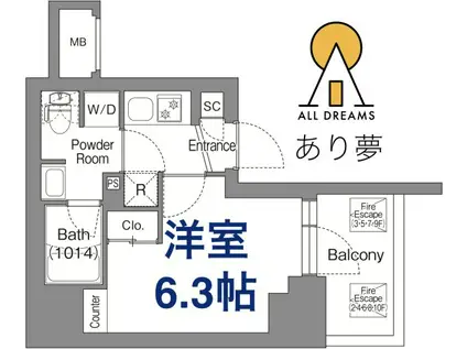 コンフォリア・リヴ横浜平沼(1K/10階)の間取り写真