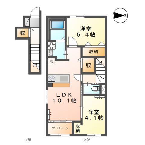 メイプルハウス藤ヶ丘I(2LDK/2階)の間取り写真