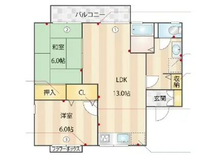 ＪＲ博多南線 博多南駅 徒歩20分 2階建 築35年(2LDK/2階)の間取り写真