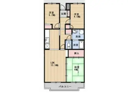 ドミール浜寺(3LDK/1階)の間取り写真