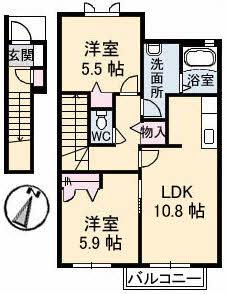メゾングリーンガーネット(2LDK/2階)の間取り写真