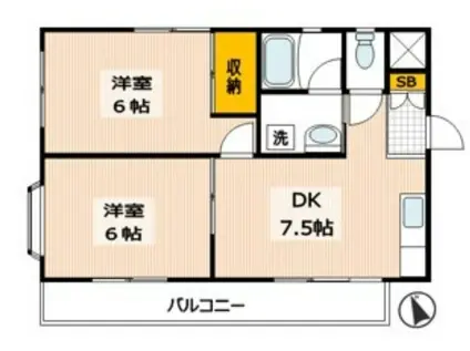 ステラハイムファイブワン(2DK/2階)の間取り写真