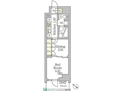 アジールコート松濤(1DK/4階)の間取り写真