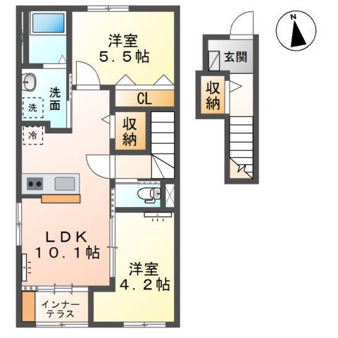 ソランジュ(2LDK/2階)の間取り写真