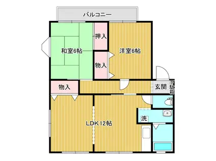 サンビレッジ国見ケ丘C棟(2LDK/1階)の間取り写真