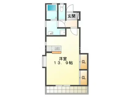 リバティ八幡 A棟(ワンルーム/1階)の間取り写真