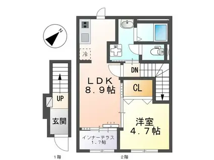 安城市東端町(1LDK/2階)の間取り写真