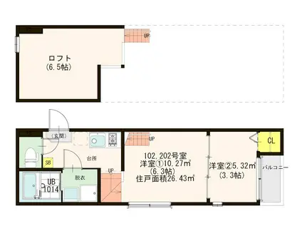 プランドール博多(2K/1階)の間取り写真