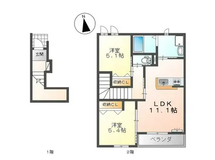 アルシオンヒルズII(2LDK/2階)の間取り写真