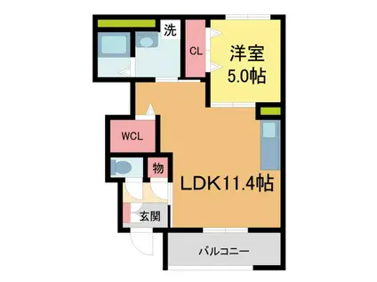西宮市甲子園町(1LDK/1階)の間取り写真