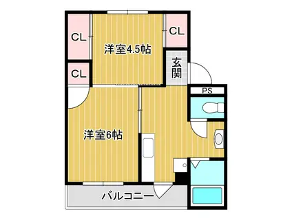 ヴィラナリー横見I(2K/4階)の間取り写真