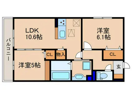 エレガンスビュー(2LDK/1階)の間取り写真