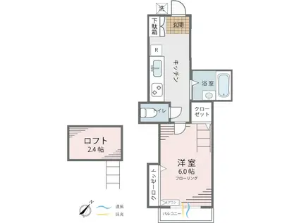 ソレイユ(1K/2階)の間取り写真