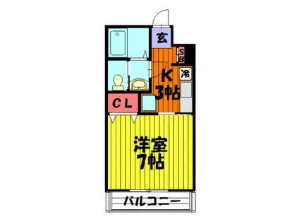 サウスヒルズ(1K/1階)の間取り写真