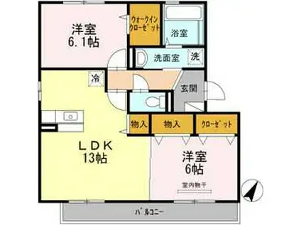 カーサシャルマン B棟(2LDK/2階)の間取り写真