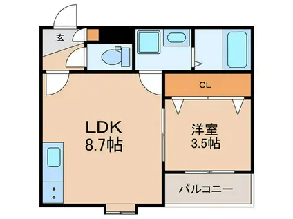 ドラゴンフィールド鳥栖(1LDK/1階)の間取り写真