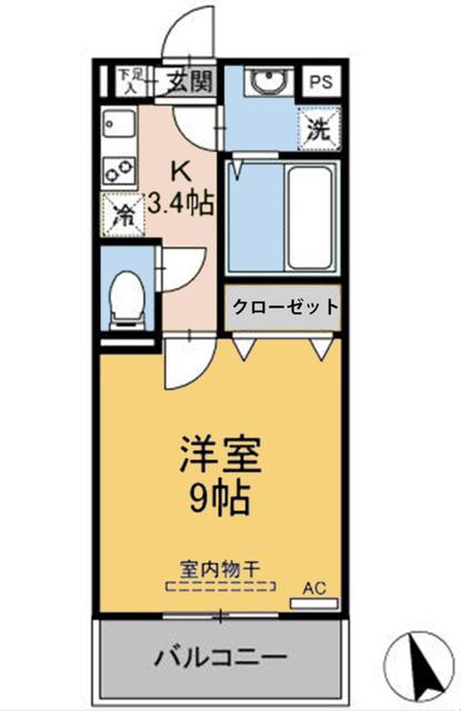 アプリシティ(1K/1階)の間取り写真