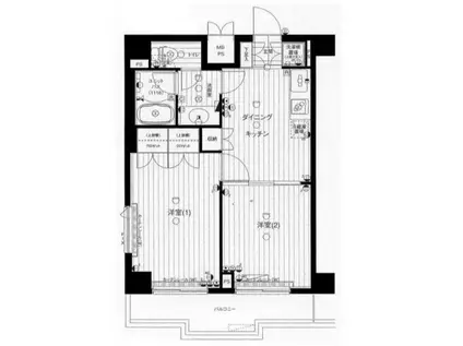 ルーブル中野沼袋(2DK/7階)の間取り写真