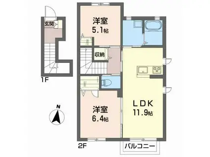シャーメゾン幕内東(2LDK/2階)の間取り写真