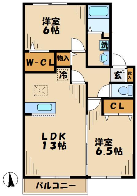 サウス WIND(2LDK/2階)の間取り写真